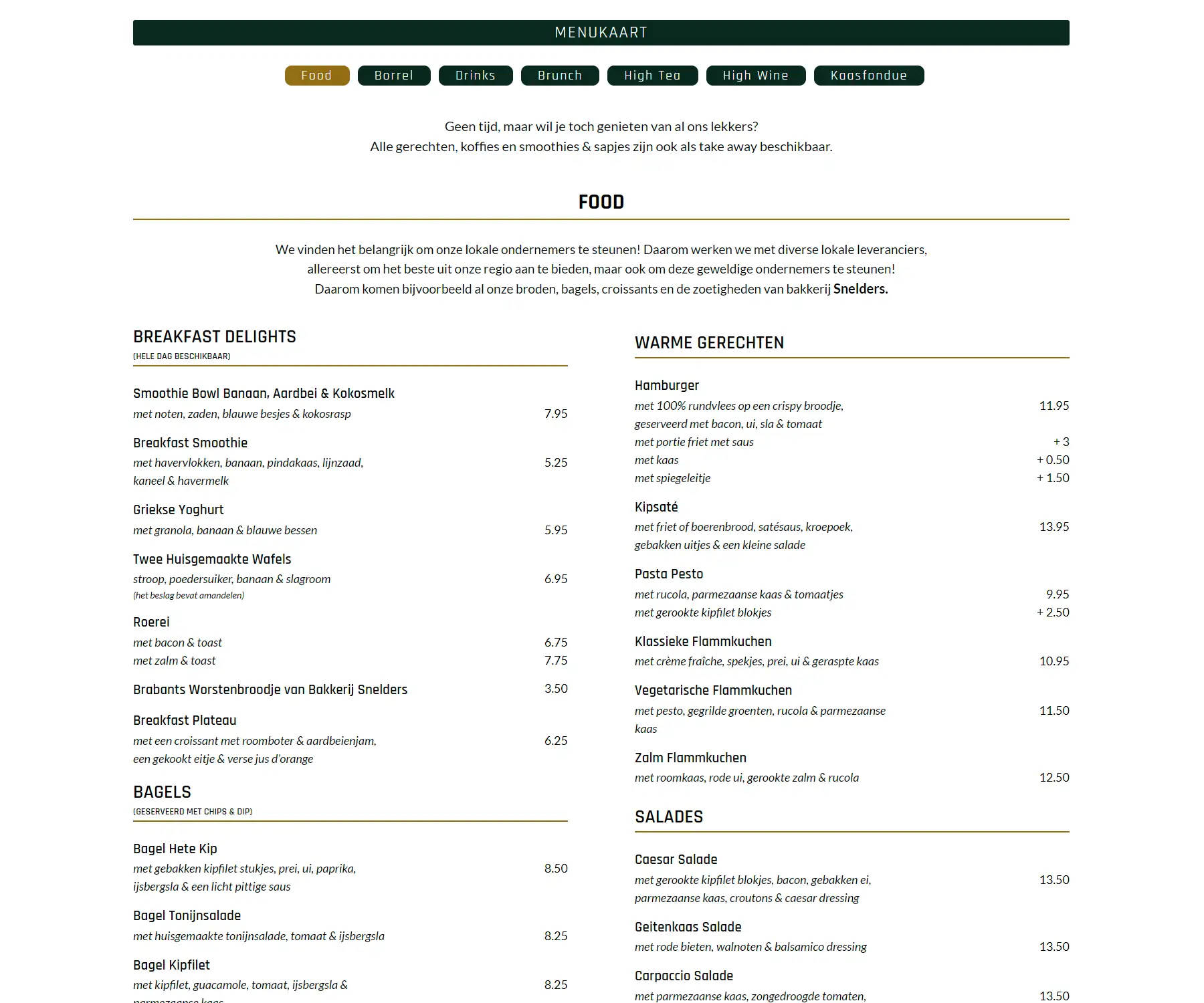 Menupagina van Brasserie Josephine