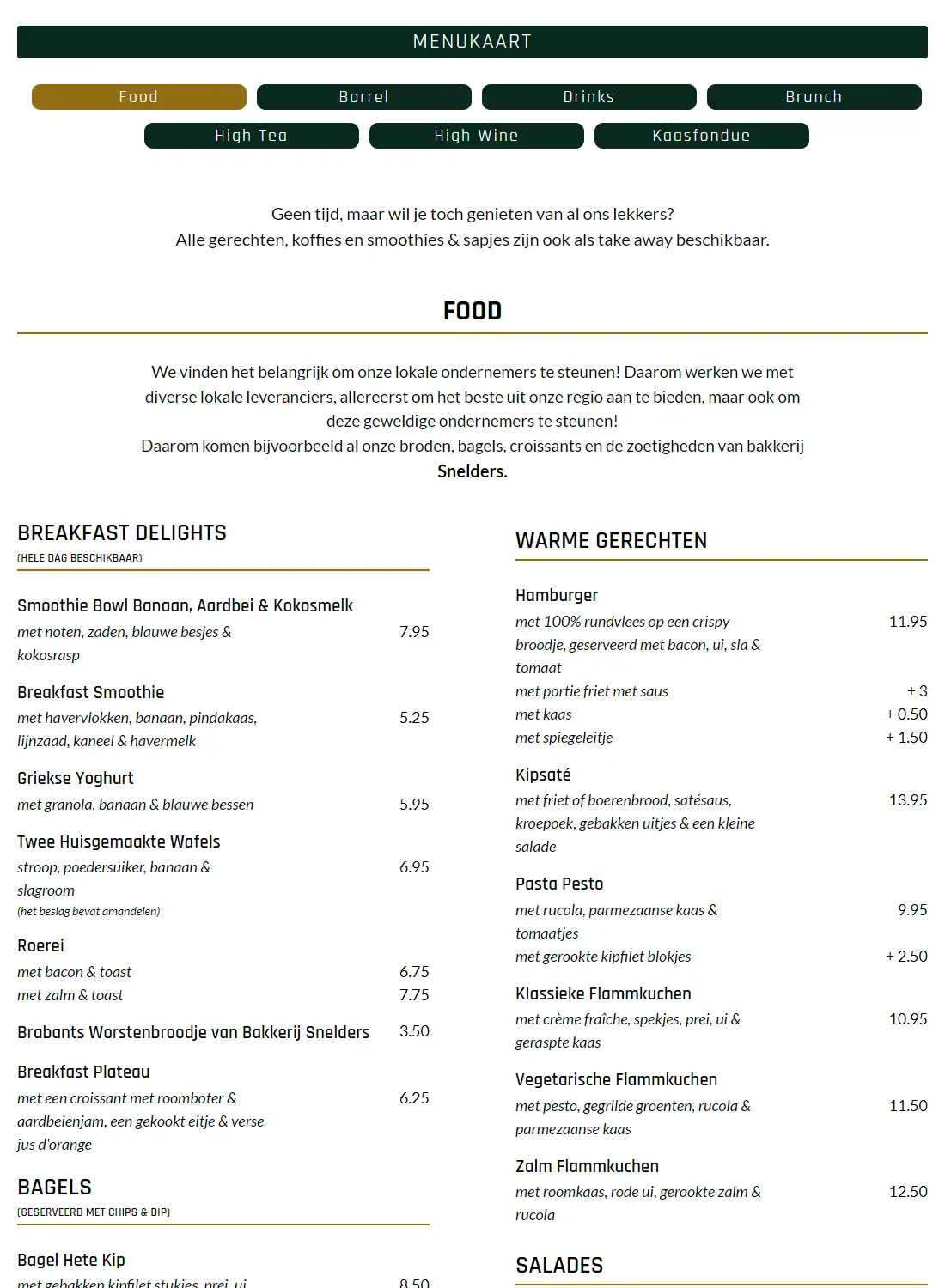 Menupagina van Brasserie Josephine