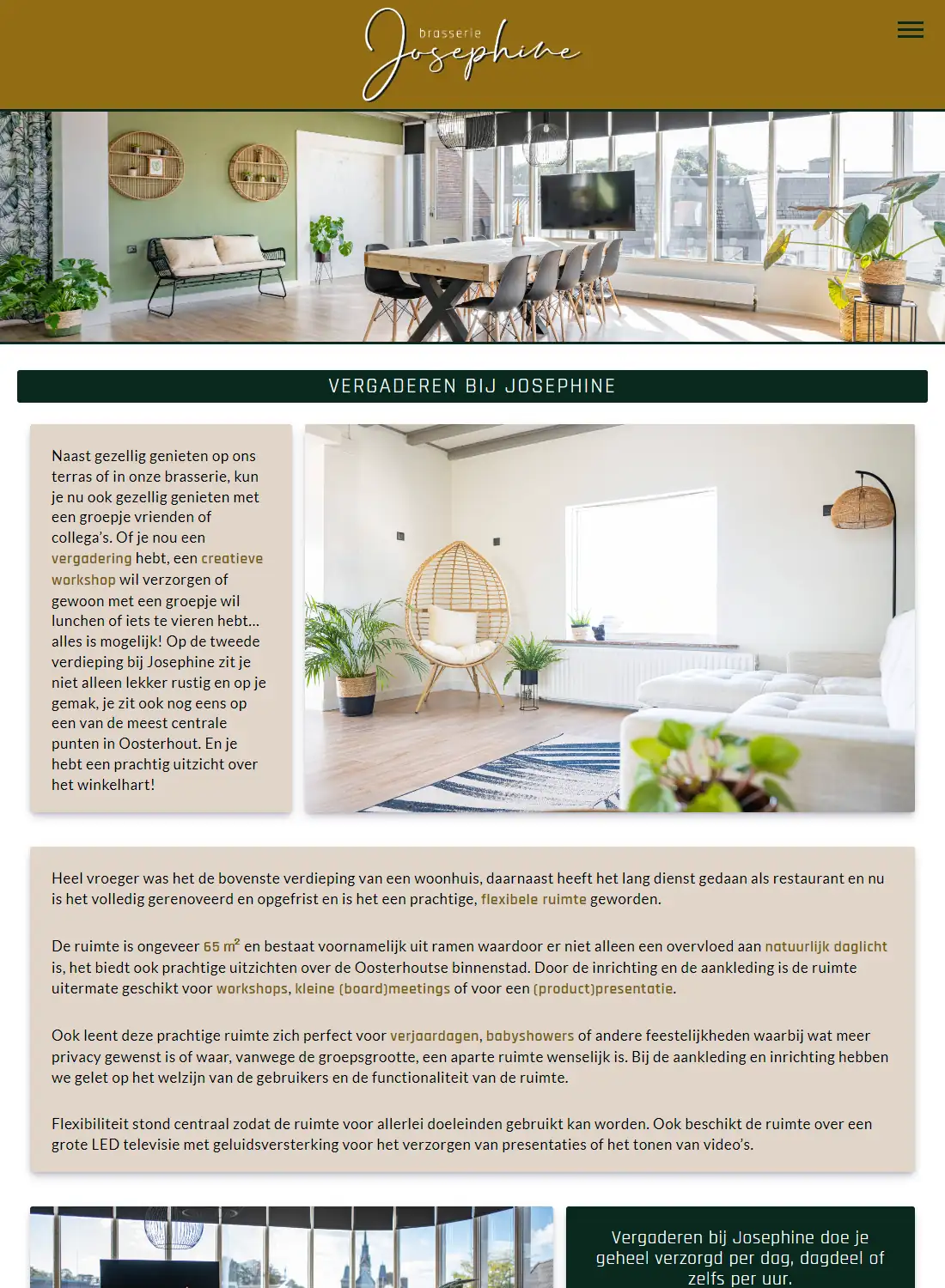 Vergaderen pagina van Brasserie Josephine